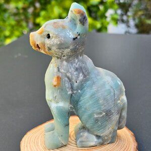 Amazonite ✦ Quartz Cat Figurine ✦ 324g Crystal Sculpture ✦ Healing Animal Totem